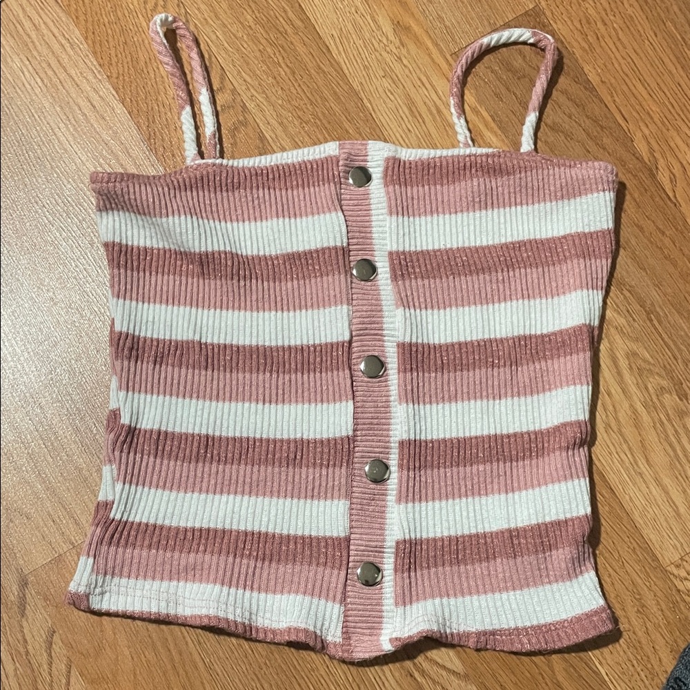 Striped Pink and White Button-Up Camisole